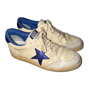 Golden Goose Cream and Blue Sneakers